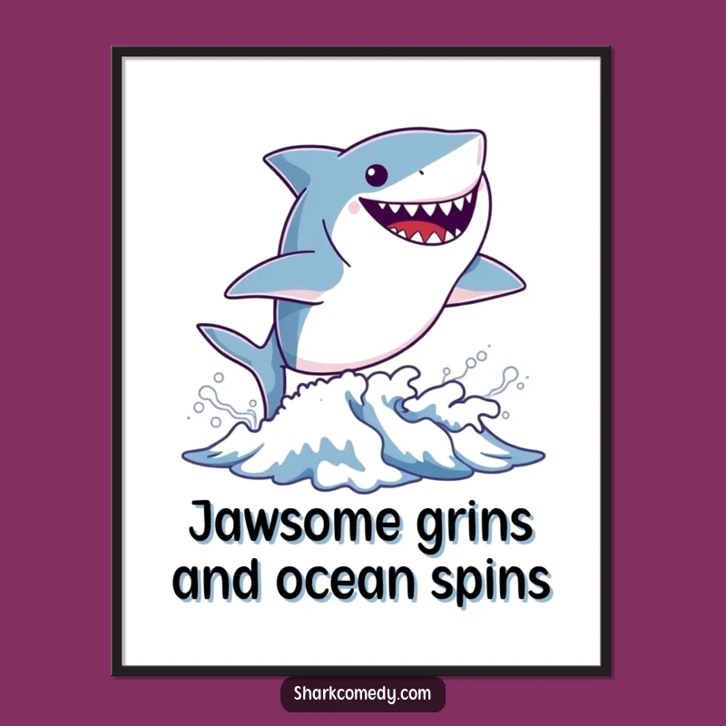 Free Printable Tiny Shark Wave Art: Joyful Leap Funny Downloadable Decor