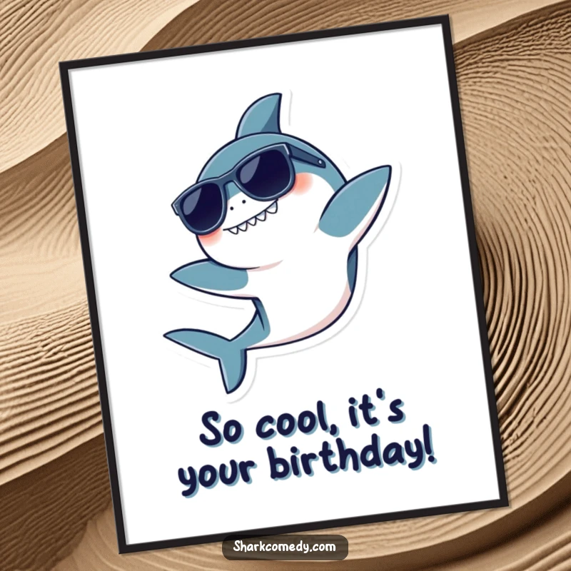 Funny Free Printable Wall Art: Kawaii shark wearing sunglasses does a playful flip, bringing cool, oceanic vibes.