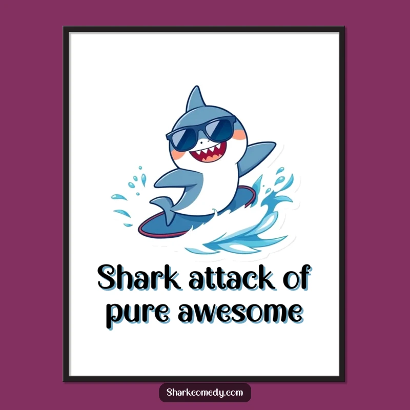 Free Printable Wall Art: Cool Shark Surfing Sunglasses Humorous Downloadable Decor