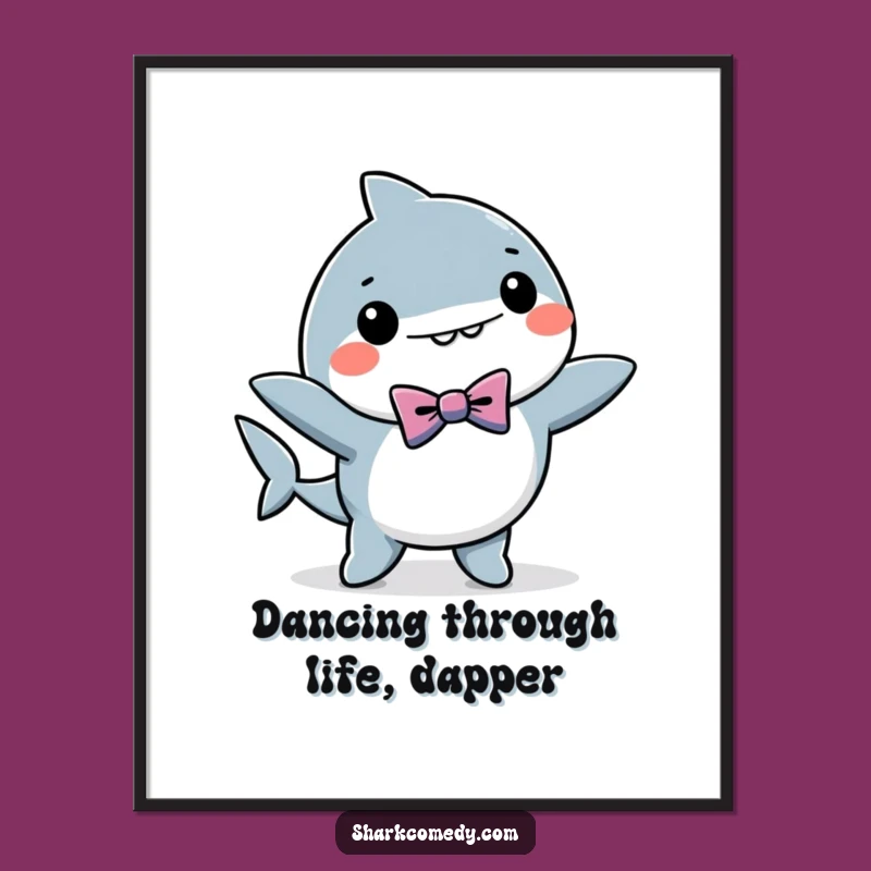 Free Printable Wall Art: Dancing Kawaii Shark Decor - Downloadable Humorous Art