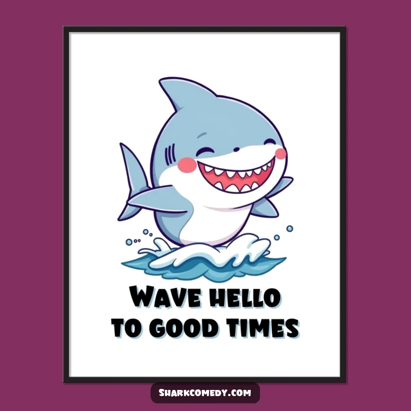 Free Printable Wall Art: Funny Kawaii Shark Wave Rider, Cute Downloadable Beach Decor