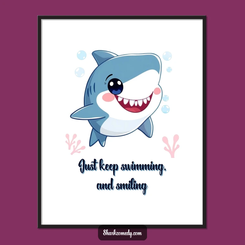 Free Printable Wall Art: Smiling Shark Bubbles Humorous Downloadable Decor