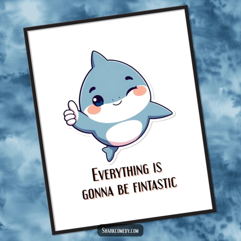 Funny Free Printable Wall Art: A shark character with a mischievous wink and a confident thumbs up gesture. Cool downloadable art.