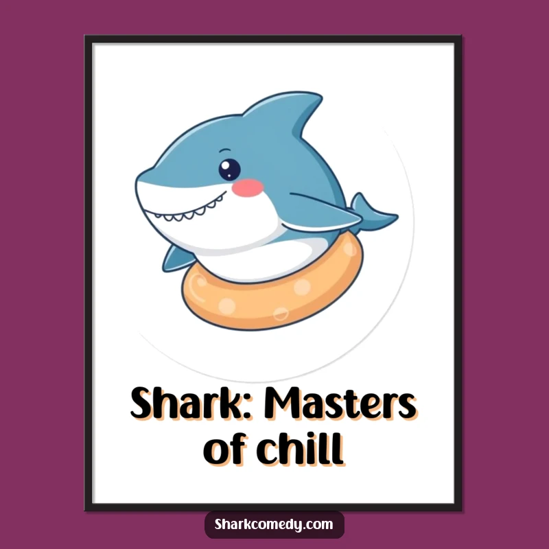 Funny Free Printable Wall Art: Relaxed Kawaii Shark Poolside Decor