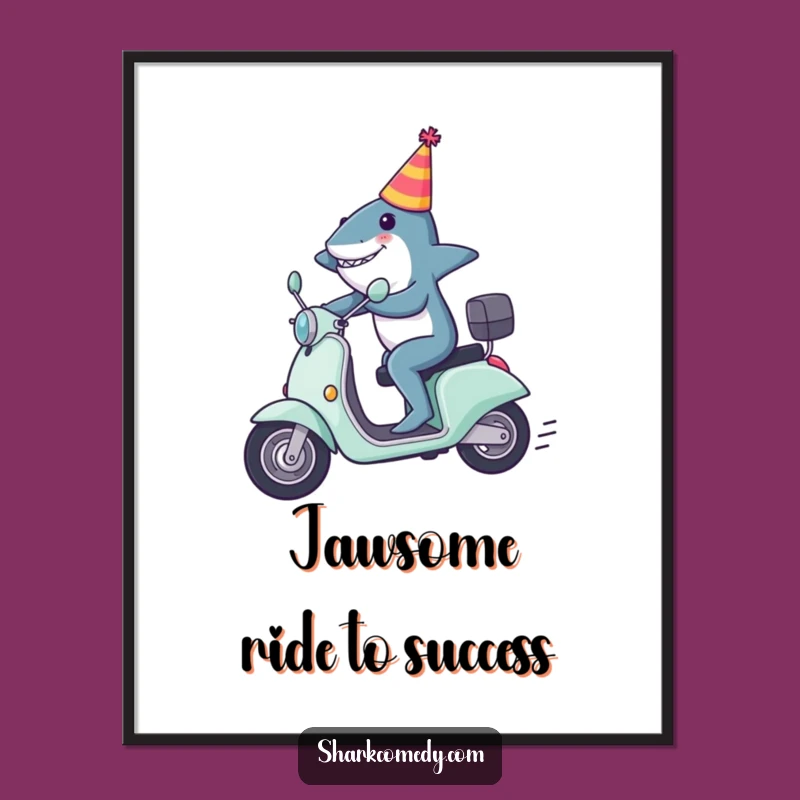 Funny Free Printable Wall Art: Shark Scooter Action - Humorous Downloadable Art