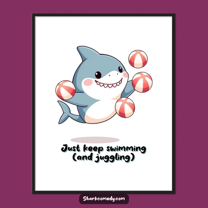 Free Printable Humorous Shark Art: Juggling Beach Balls Downloadable Decor