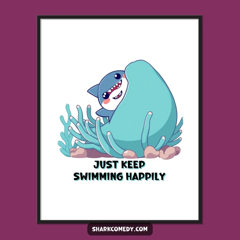Funny Free Printable Wall Art: Shy Shark Peeking, Quirky Downloadable Decor