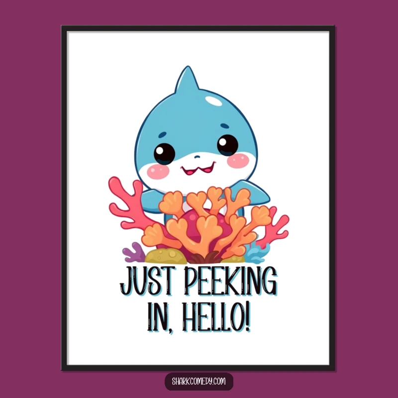Funny Free Printable Wall Art: Kawaii Shark Peek-a-Boo - Downloadable Decor