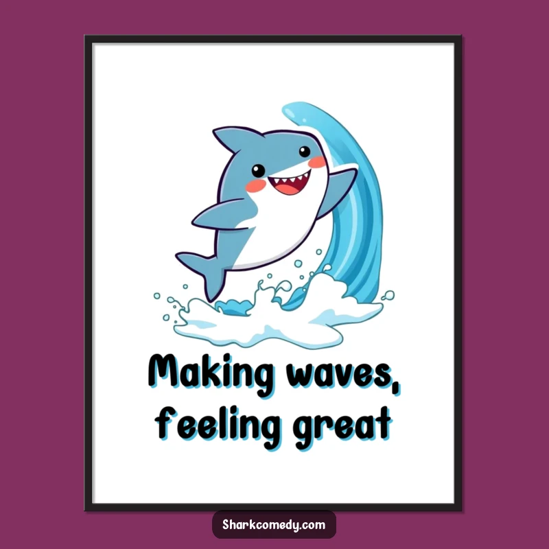 Funny Free Printable Wall Art: Kawaii Shark Leap - Playful Downloadable Decor!