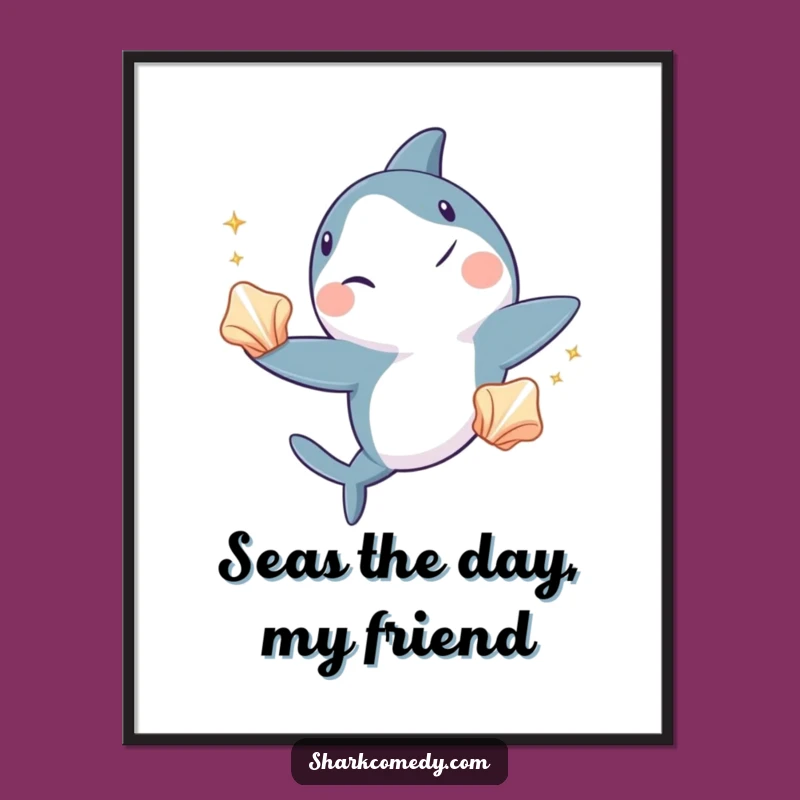 Funny Free Printable Wall Art: Shark Juggling Seashells, Downloadable Decor