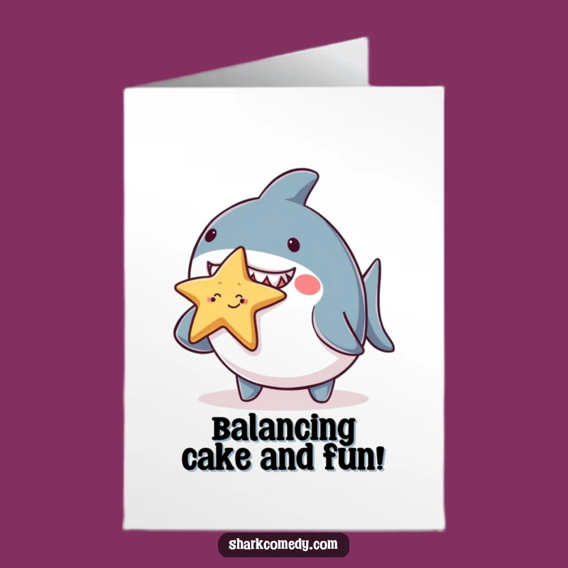 Free Printable Birthday Card: Chubby Shark Starfish Balance for Fun Downloadable Gift