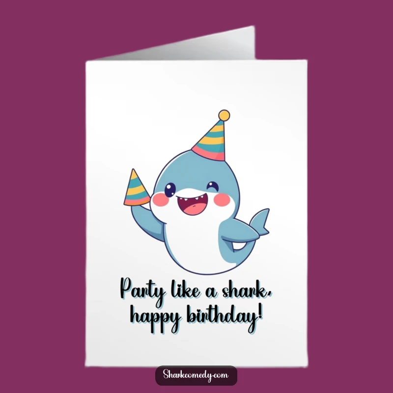 Free Printable Birthday Card: Excited Kawaii Shark Party - Fun Downloadable Gift!