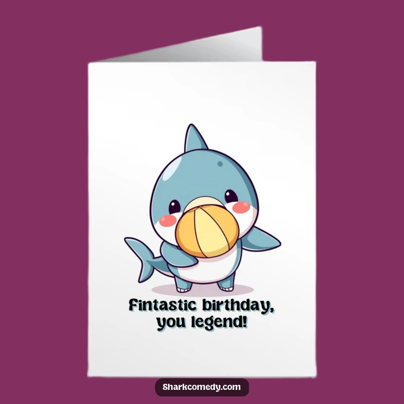 Free Printable Birthday Card: Funny Kawaii Shark Balancing Beach Ball Fun