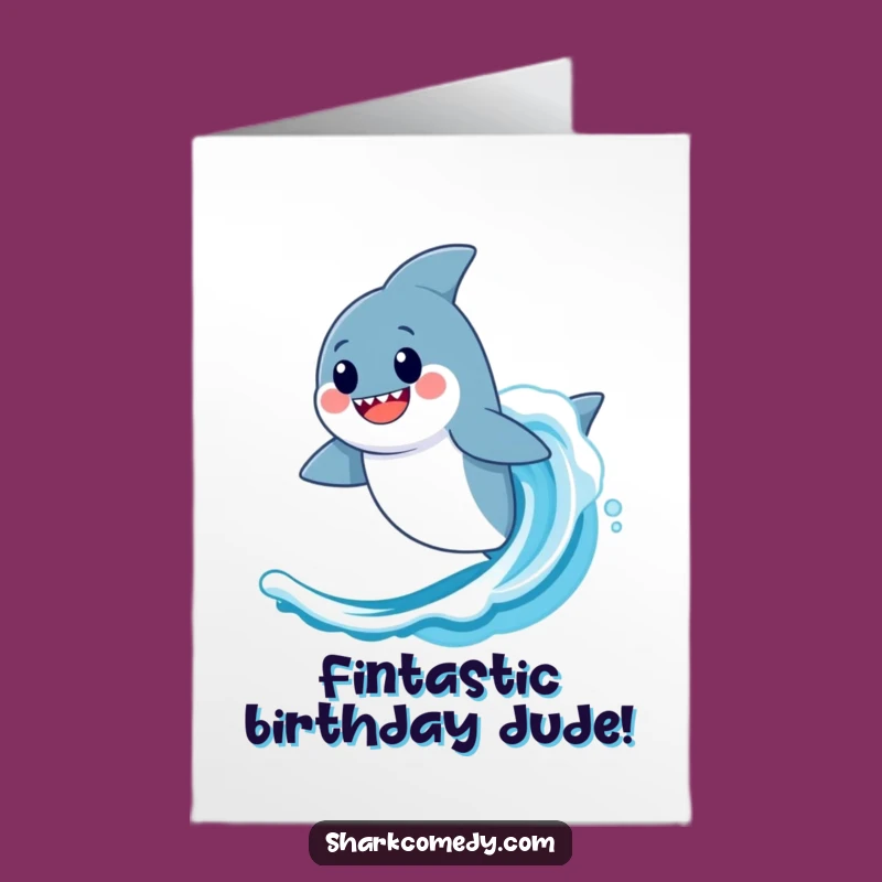 Free Printable Birthday Card: Funny Kawaii Shark Surfing, Fun DIY Downloadable Gift