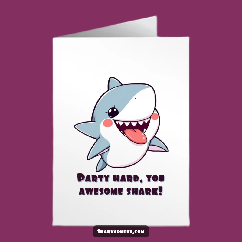 Free Printable Birthday Card: Playful Kawaii Shark Tongue Out Surprise