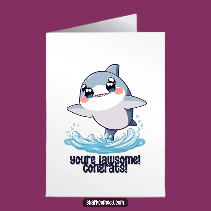 Free Printable Congrats Card: Adorable Kawaii Shark Leap Downloadable Greeting for Big Wins