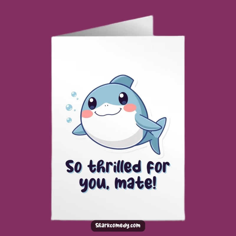 Free Printable Congrats Card: Excited Round Shark, Bubbly Trail, Downloadable Joy Gift