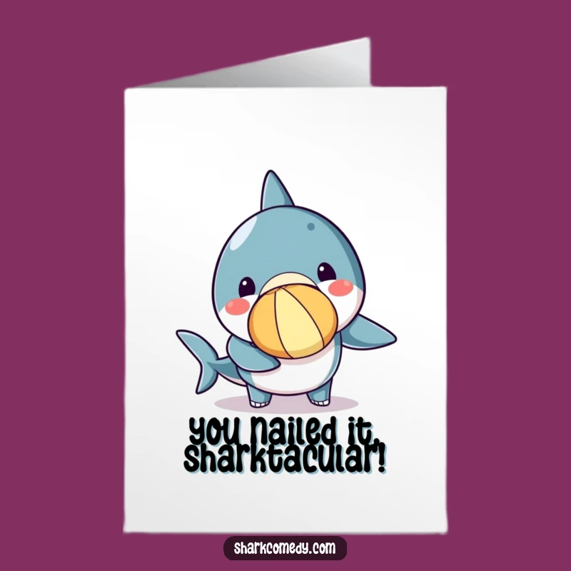Free Printable Congrats Card: Funny Kawaii Shark Beach Ball Celebration