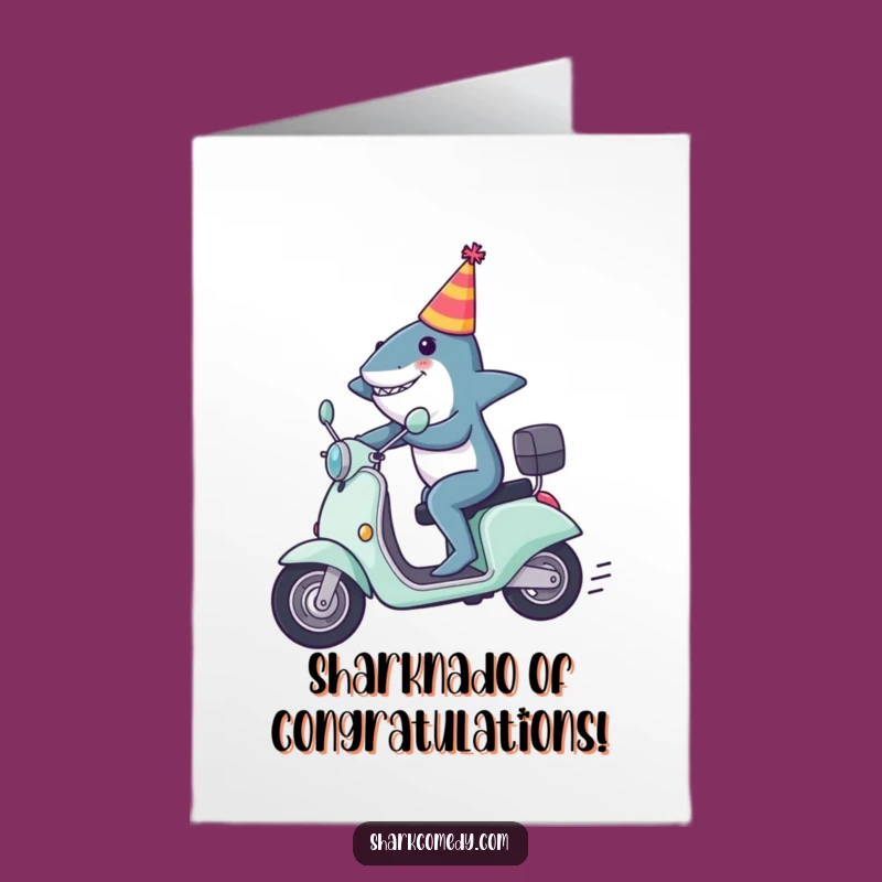 Free Printable Congrats Card: Shark Scooter Zoom - Humorous Downloadable Gift