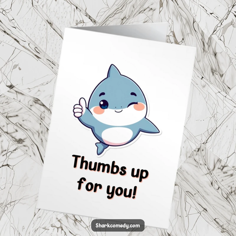 Funny Free Printable Congratulations Card: A shark character winking playfully and giving a thumbs up, celebrating success with confidence.