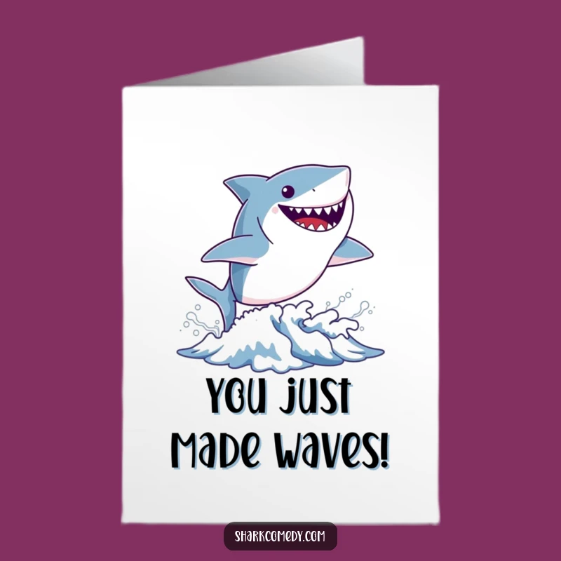 Free Printable Tiny Shark Congrats Card: Wave Jump Funny Downloadable Greeting