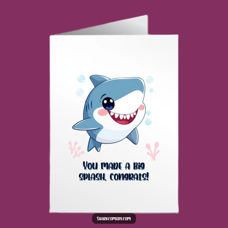 Free Printable Congrats Card: Smiling Shark Bubbles Underwater Funny Downloadable Gift