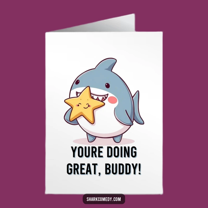 Free Printable Congratulations Card: Chubby Shark Starfish for Humorous Downloadable Gift