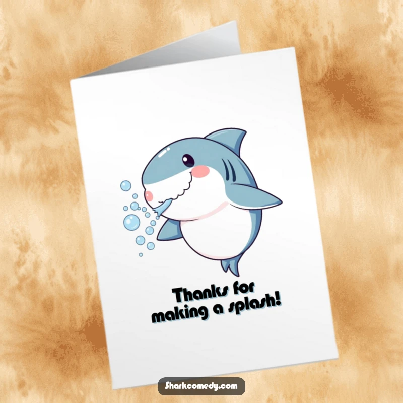 Funny Free Printable Thank You Card: A charming shark blowing bubbles, perfect for expressing heartfelt thanks with humor.