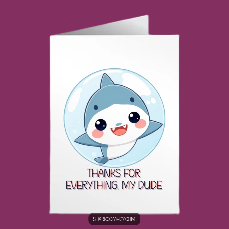 Free Printable Thank You Card: Cute Kawaii Shark Expressing Gratitude Downloadable