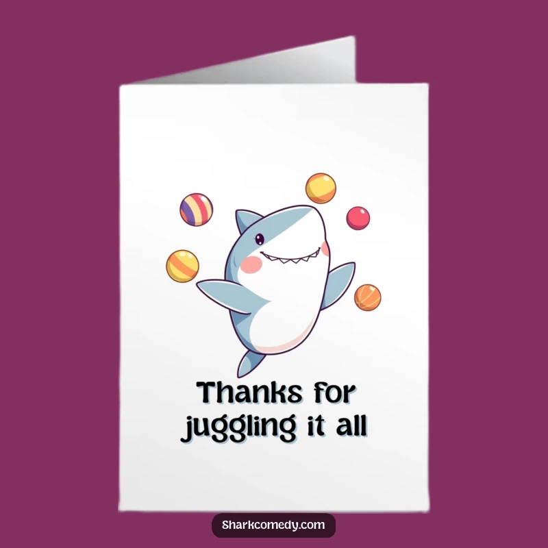 Free Printable Thank You Card: Shark's Juggling Gratitude, A Funny Downloadable Gift