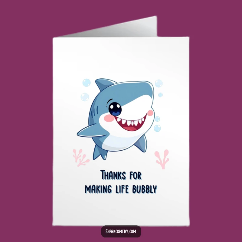 Free Printable Thank You Card: Smiling Shark Bubbles Funny Downloadable Gift