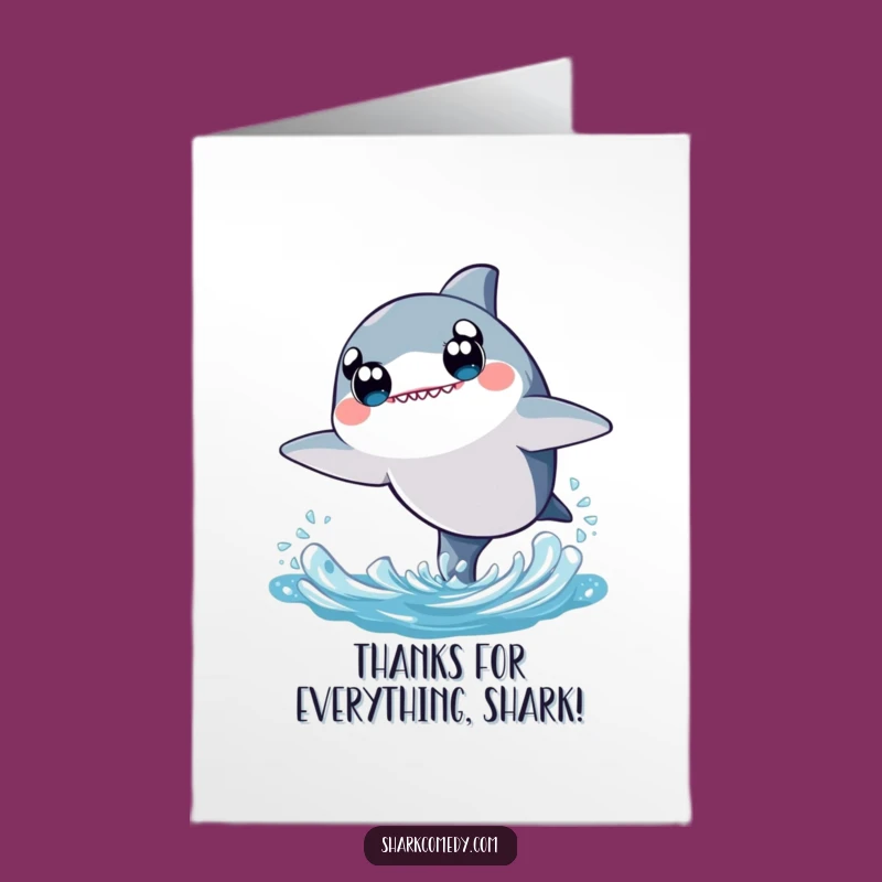Free Printable Thank You Card: Sweet Kawaii Shark Leap Downloadable Greeting for Gratitude