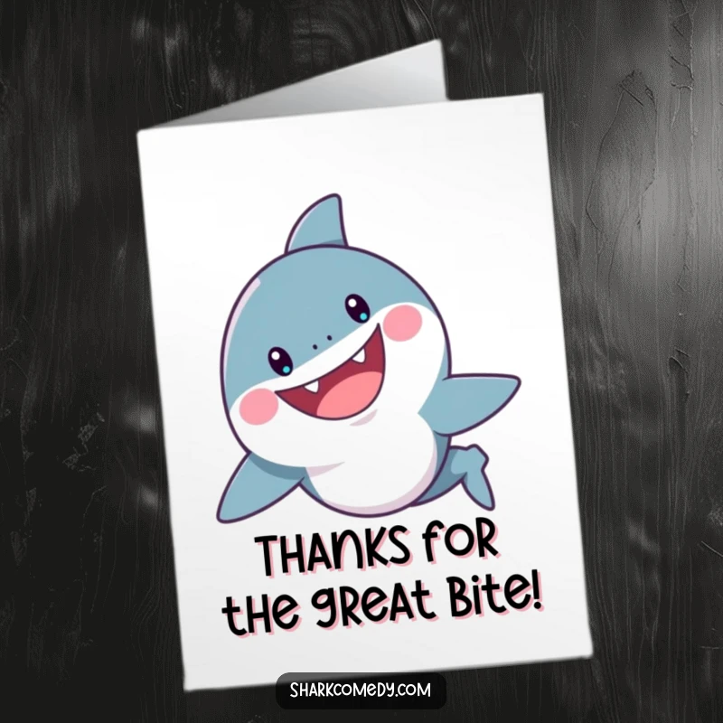 Funny Free Printable Shark Thank You Card: Cheerful shark with a playful grin swims, expressing thanks, downloadable art.