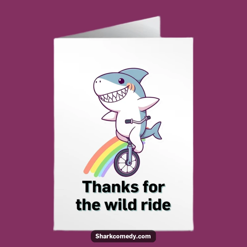 Free Printable Thank You Card: Shark Rainbow Unicycle for Humorous Downloadable Gift