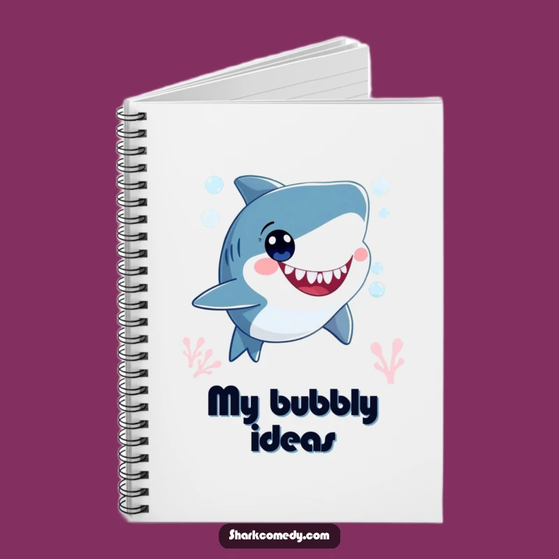 Funny Happy Shark Bubbles Notebook - Wide-Eyed Journal Gift