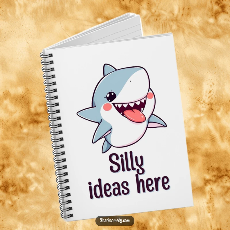 Funny kawaii shark notebook cover showing a cute shark sticking its tongue out playfully, ideal for capturing bright ideas.