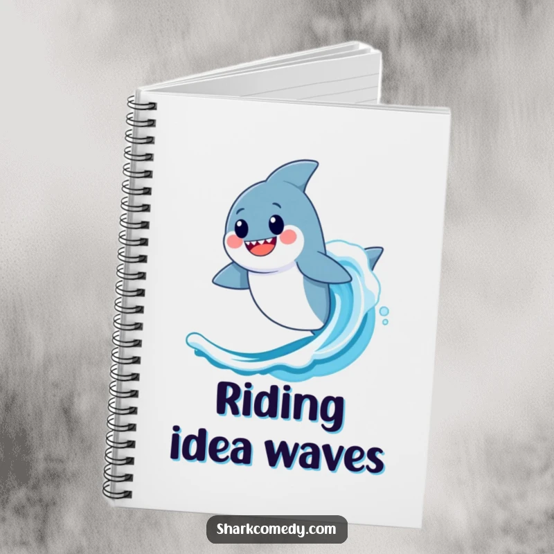 Funny Kawaii Shark Notebook: A shark surfing a wave, ideal for jotting down ocean-themed thoughts.