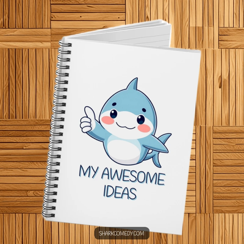 Funny Notebook with a shark giving a thumbs up, rosy cheeks indicating approval and good ideas.