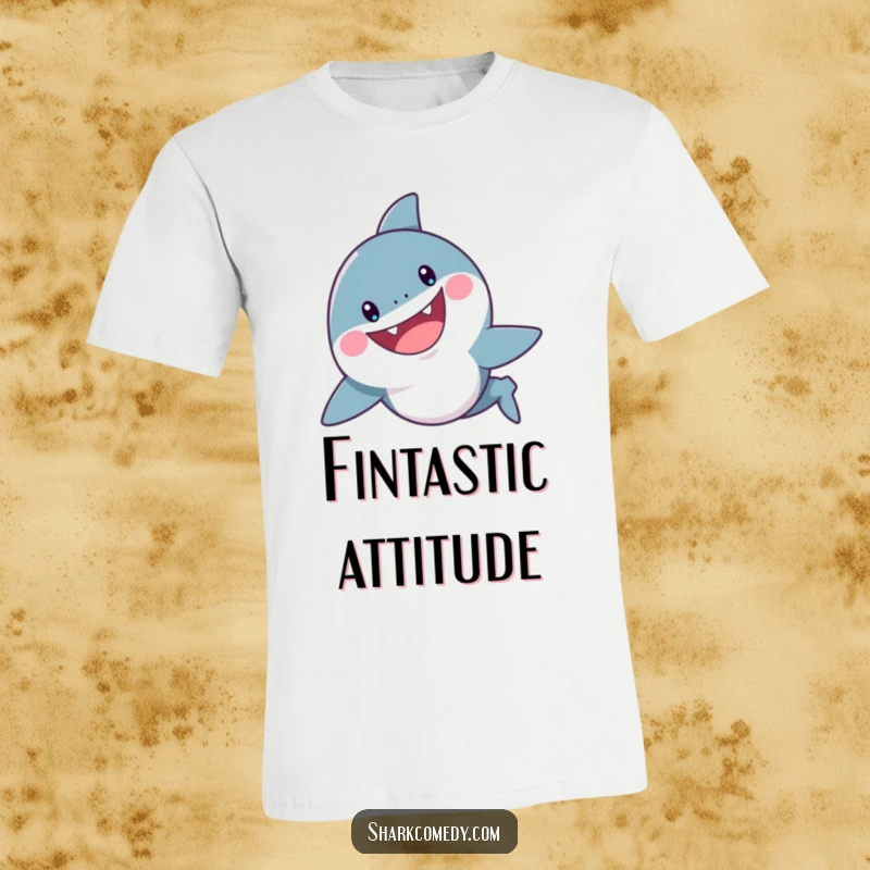 Funny Shark T-Shirt: A cheerful shark swims along with a wide, friendly grin, embodying playful ocean vibes.