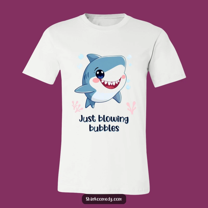 Funny Happy Shark Bubbles T-Shirt - Wide-Eyed Graphic Tee Gift