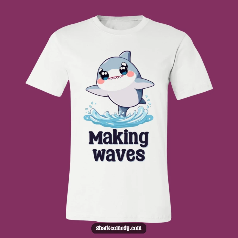 Kawaii Shark T-Shirt - Joyful Leaping Shark with Wide Eyes, Fun Gift Tee