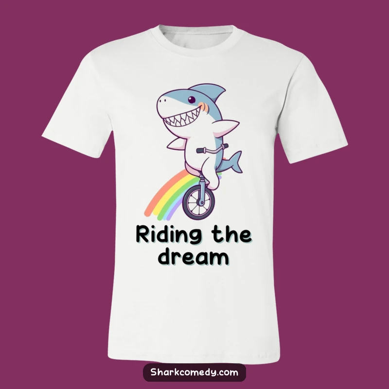 Funny Shark Rainbow Unicycle T-Shirt - Hilarious Joyful Tee Gift