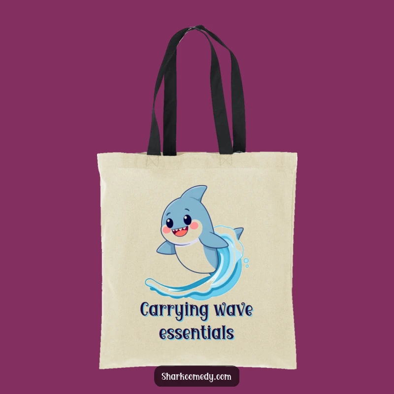 Funny Kawaii Shark Wave Tote Bag - Surfing Accessory, Gift Idea