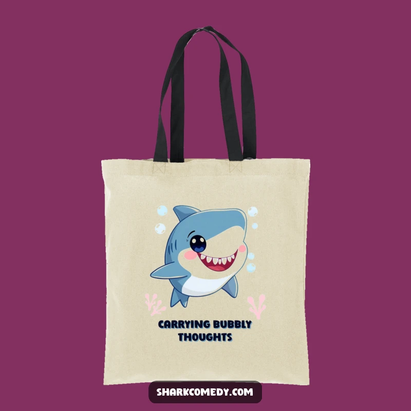 Funny Happy Shark Bubbles Tote Bag - Wide-Eyed Beach Bag Gift