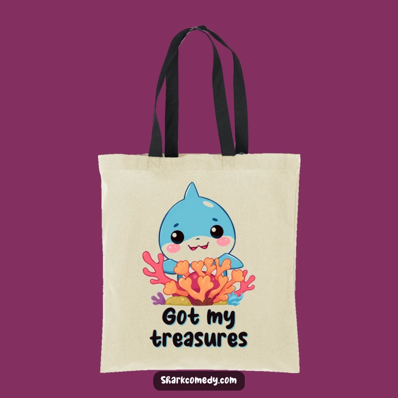 Funny Kawaii Shark Coral Peek Tote Bag: Your Stylish Bag for Funny Adventures!