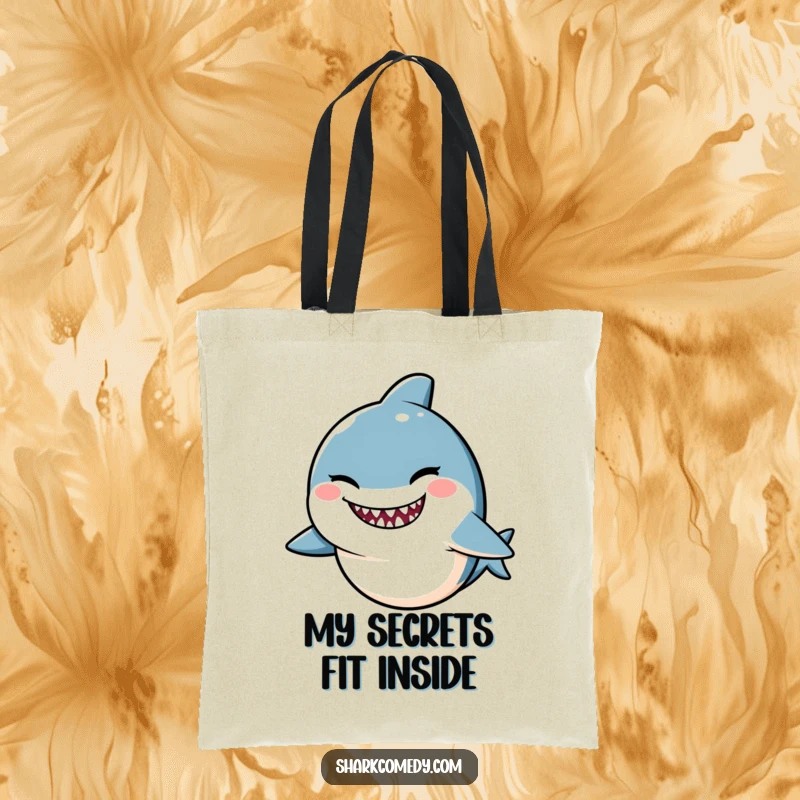 Funny Kawaii shark tote bag, a cute shark winking with a mischievous smile, perfect for carrying daily essentials with flair.